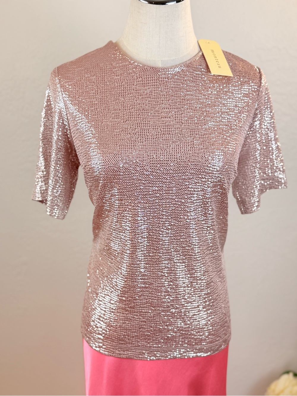 ✨ NWT Monteau Los Angeles Shimmer Dot Pastel Blouse | Romantic Chic M